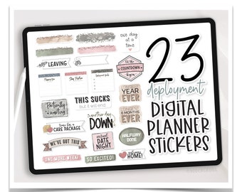 Deployment Digital Planner Stickers - Goodnotes and PNG Digital Planner Stickers - 23 Military Theme Digital Planner Stickers