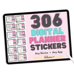 Paquete de pegatinas para planificador digital - Pegatinas digitales, compatibles con aplicaciones como GoodNotes - Mega paquete de 306 pegatinas digitales - Volumen 1
