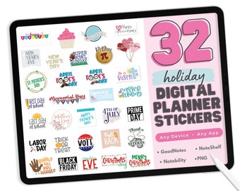 Holiday Digital Planner Stickers - PNG Digital Planner Stickers, Compatible with ANY App, Like GoodNotes - 32 Holiday Digital Stickers