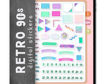 79 Retro Style 90s Memphis Digital Stickers, Compatible with ANY Digital Planner App (including GoodNotes)