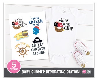 Printable Pirate Iron-Ons for Baby Shower Decorating Station - 5 Designs on One Printable Sheet - DIY Baby Shower Station (Digital Set #11)
