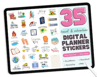 Travel Digital Planner Stickers - Goodnotes. Notability, NoteShelf, PNG Digital Planner Stickers - 35 Travel & Adventure Digital Stickers