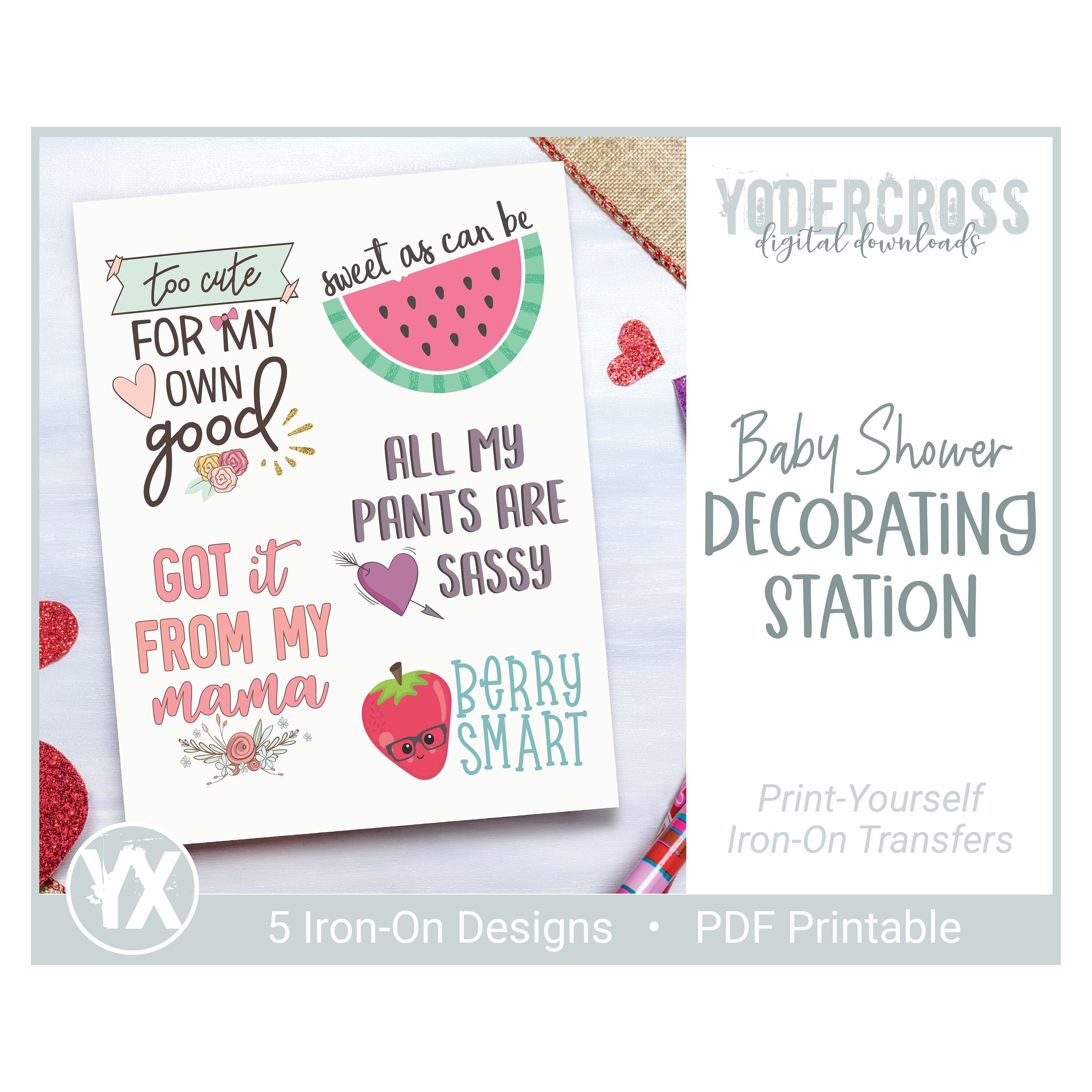 Printable Iron-Ons for Girl Baby Shower Decorating Station 5 | Etsy