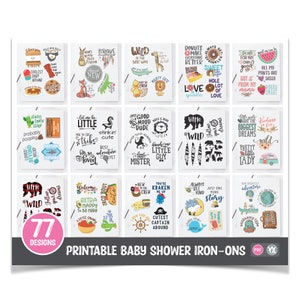 Druckbare Bügelbilder für die Babyparty-Dekorationsstation - ALLE 77 Designs enthalten - gesamte druckbare Sammlung (Bundle #1)