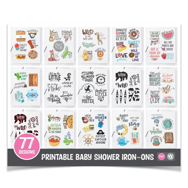 Printable Iron-Ons for Baby Shower Decorating Station - ALL 77 Designs Included - Entire Printable Collection (Bundle #1)