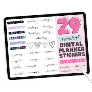 Days and Months Digital Planner Stickers - PNG Digital Stickers, Compatible with ANY App, Like GoodNotes - 29 Essential Digital Stickers