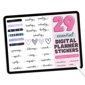 Days and Months Digital Planner Stickers - PNG Digital Stickers, Compatible with ANY App, Like GoodNotes - 29 Essential Digital Stickers