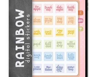 30 Rainbow Square Digital Stickers, Compatible with ANY Digital Planner App (including GoodNotes)