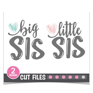 Conjunto SVG Big Sis e Little Sis - Camisas DIY para Irmãos - Svg, DXF, png, jpg - Somente arquivos digitais