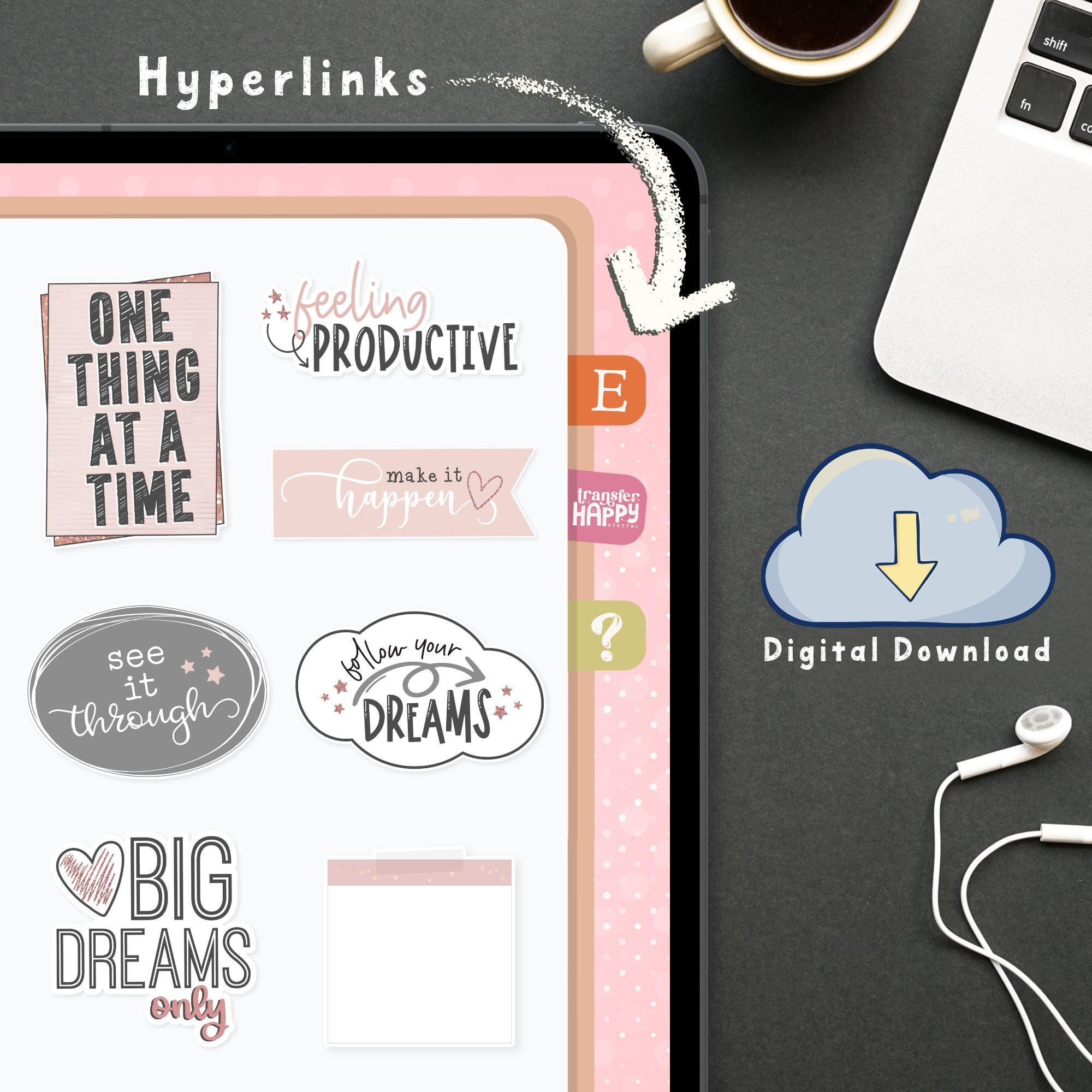 15 Pink Motivational Digital Stickers, Compatible With ANY Digital ...