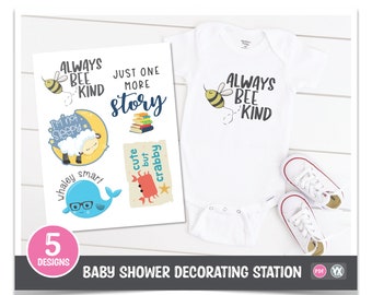 Printable Iron-Ons for Baby Shower Decorating Station - 5 Designs on One Printable Sheet - DIY Baby Shower Station (Digital Set #12)