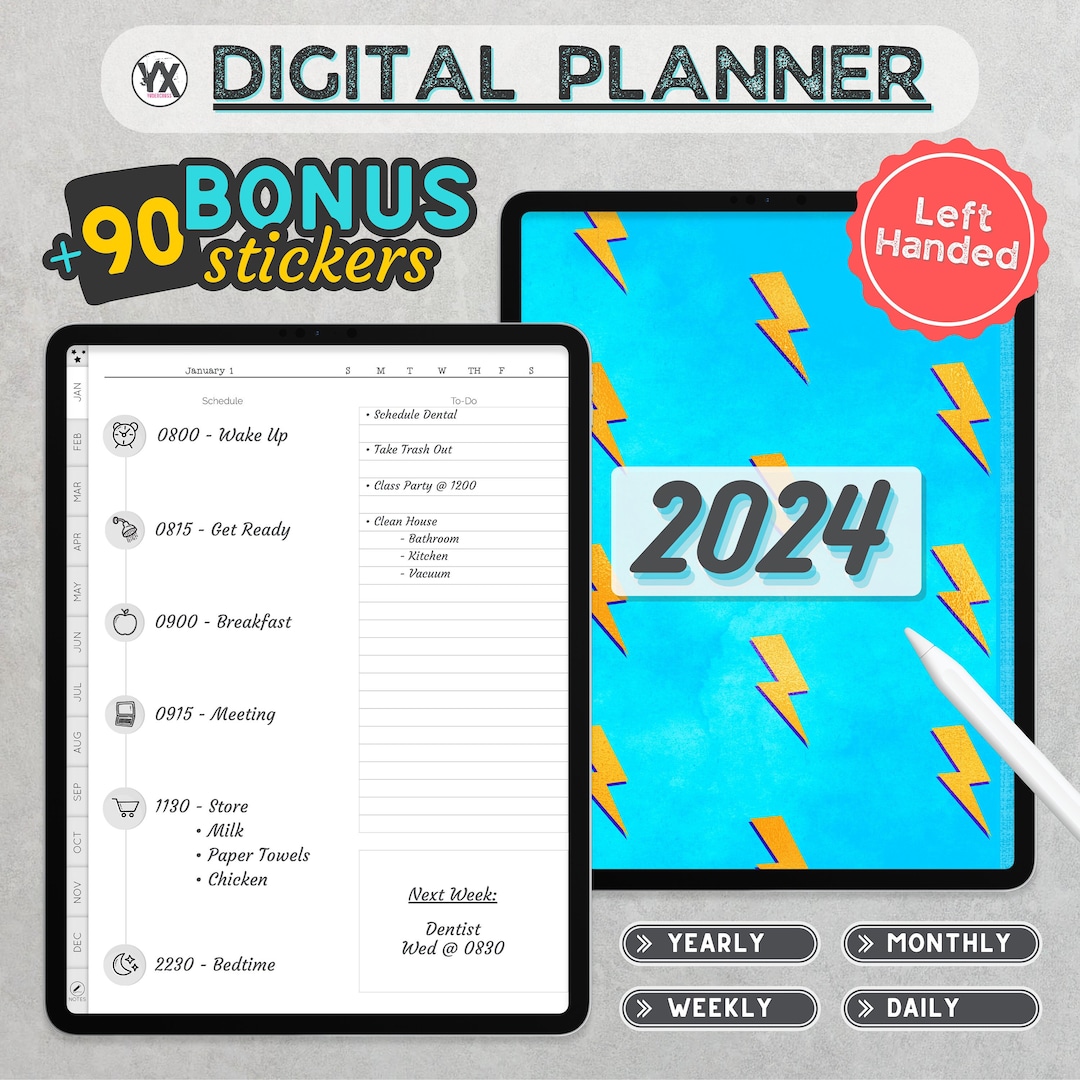 Left Handed 2024 Digital Planner Simple 2024 Digital Etsy