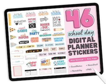 Teacher Digital Planner Stickers - PNG Digital Stickers, Compatible with ANY App, Like GoodNotes - 46 School or Homeschool Digital Stickers