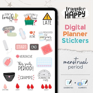 37 stickers numériques menstruations et règles, compatibles avec TOUTES les applications de planification numérique (y compris GoodNotes)