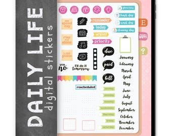 58 Bright Daily Life Digital Stickers, Compatible with ANY Digital Planner App (including GoodNotes)
