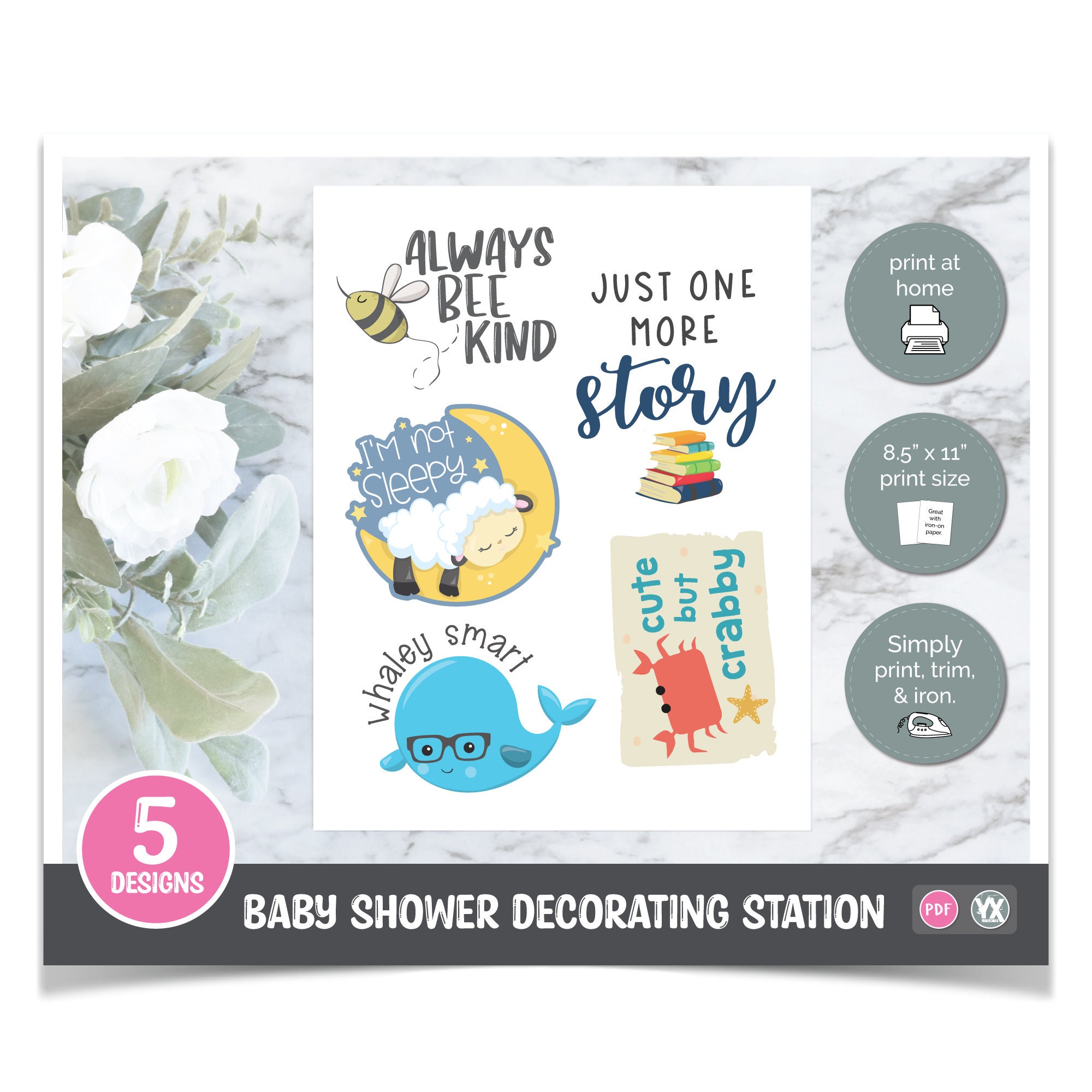 Printable Iron-ons for Baby Shower Decorating Station 5 - Etsy