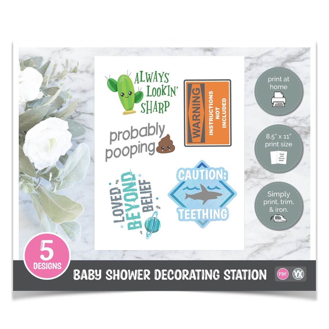 Printable Iron-ons for Baby Shower Decorating Station 5 - Etsy