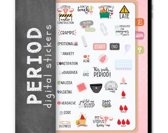 37 Period & Menstruation Digital Stickers, Compatible with ANY Digital Planner App (including GoodNotes)