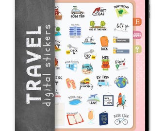 35 Travel & Adventure Digital Stickers, Compatible with ANY Digital Planner App (including GoodNotes)