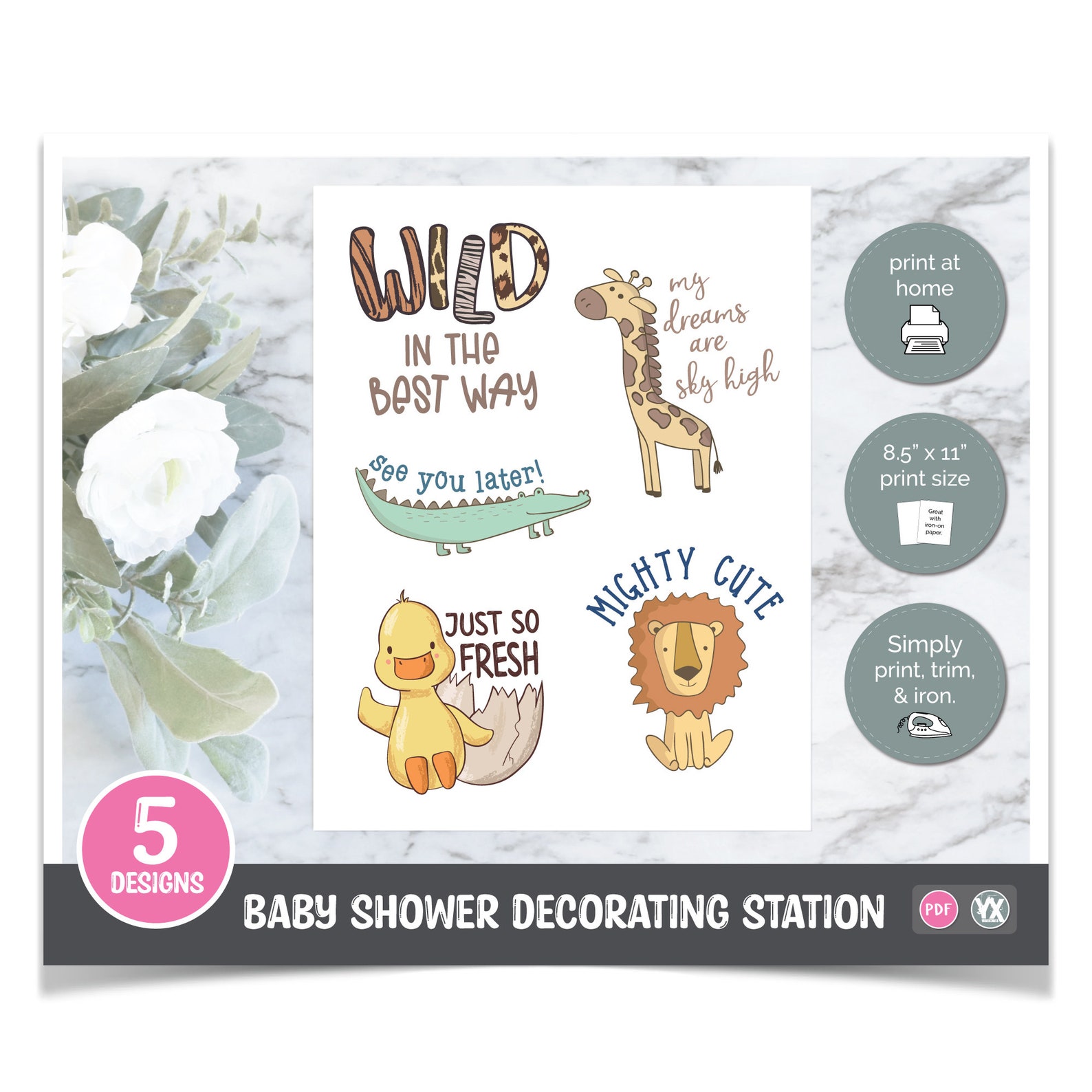 Zoo Baby Shower Printable Iron-ons for Baby Shower - Etsy