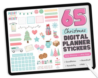 Christmas Digital Planner Stickers - PNG Digital Planner Stickers, Compatible with ANY App, Like GoodNotes - 65 Christmas Digital Stickers