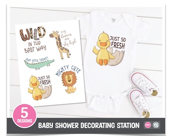 Zoo Baby Shower Printable - Iron-Ons for Baby Shower Decorating Station - 5 Designs for DIY Baby Shower Station (Digital Set #3)