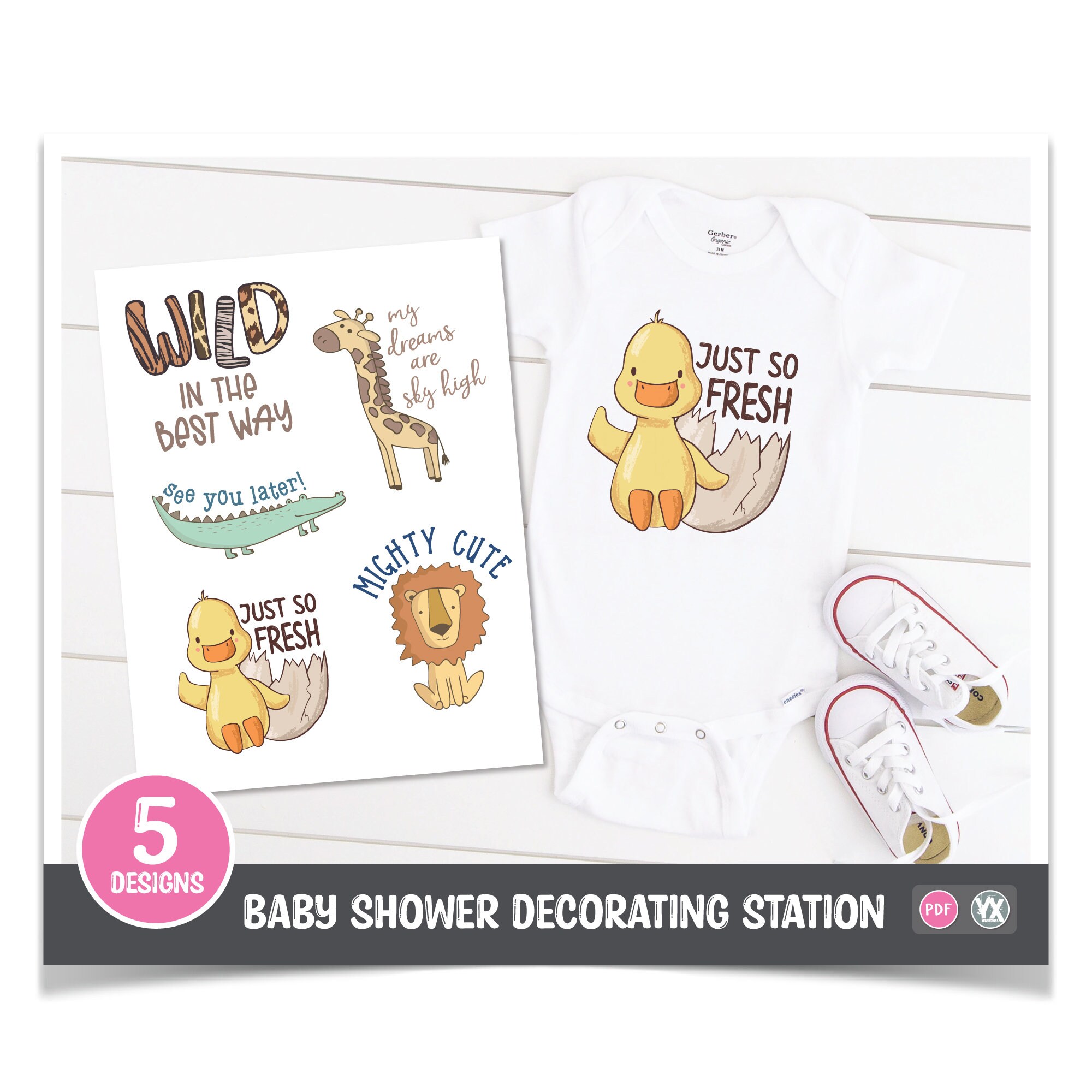 Zoo Baby Shower Printable Iron-ons for Baby Shower - Etsy