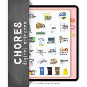 25 Household Chores Digital Stickers, Compatible with ANY Digital Planner App (including GoodNotes)