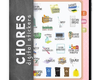 25 Household Chores Digital Stickers, Compatible with ANY Digital Planner App (including GoodNotes)