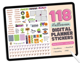 Halloween Digital Planner Stickers - PNG Digital Planner Stickers, Compatible with ANY App - 118 Halloween Digital Stickers