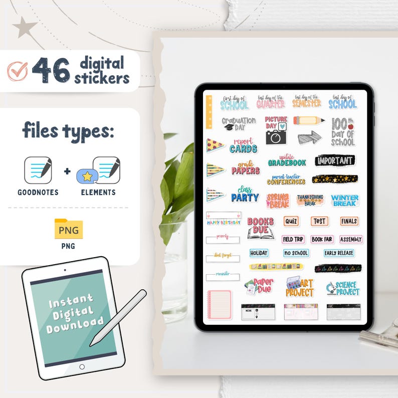 46 School & Teacher Digital Stickers, Compatible With ANY Digital ...