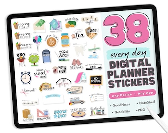 Every Day Digital Planner Stickers - PNG Digital Stickers, Compatible with ANY App, Like GoodNotes - 38 Digital Stickers, Family Stickers