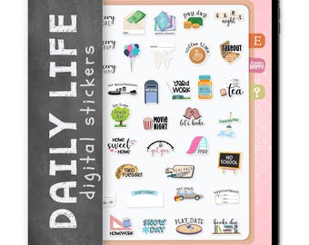 38 Daily Life Digital Stickers, Compatible with ANY Digital Planner App (including GoodNotes)
