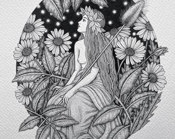 The Queen of Elphame A4 Illustration Print - Fairies - Fairy Queen - Folklore - Folkart - Faerie Art - Faeries - Folktale -