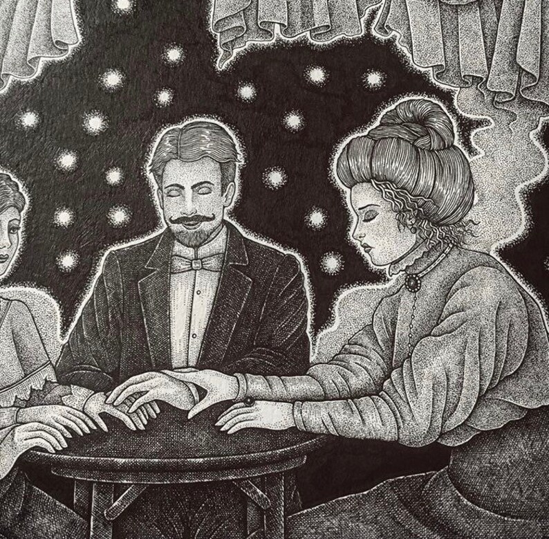 Victorian Seance - Halloween Print - A4 Print - Spooky seance illustration - Paranormal - Ouija board print - All Hallow's Eve image 3