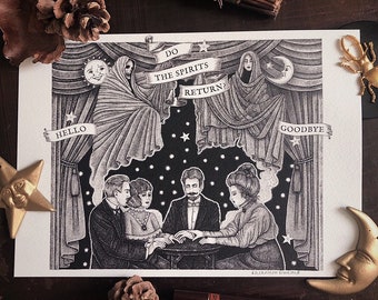 Victorian Seance - Halloween Print - A4 Print - Spooky seance illustration - Paranormal - Ouija board print - All Hallow's Eve