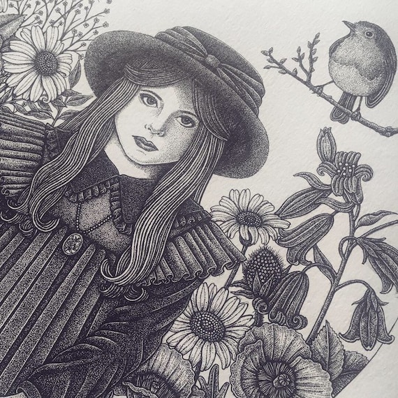 The Secret Garden Mary Lennox And The Robin A4 Print Etsy
