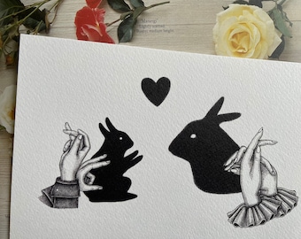 Rabbit Hand Shadow Puppet A5 Print - Victorian Hand Shadow Puppets - Victorian Hands - Mini Print - Shadow Wall Art - Mother's Day