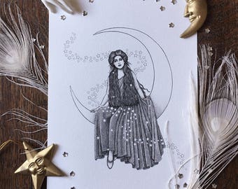 Moon Lady - Astarte - Madame in the Moon - Victorian Magic & Illusions A4 Print