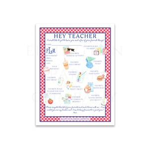 Teacher Wishlist/Questionnaire - Instant Download