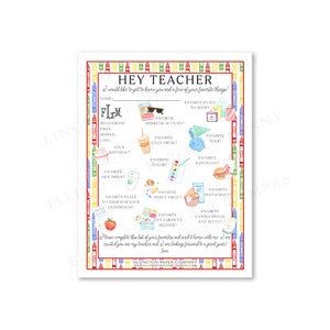 Lista de deseos/cuestionario del maestro, crayones con opción de restaurante - Descarga instantánea