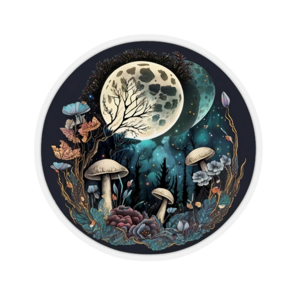 Moon + Mushroom Fantasy Art - Kiss-Cut Stickers