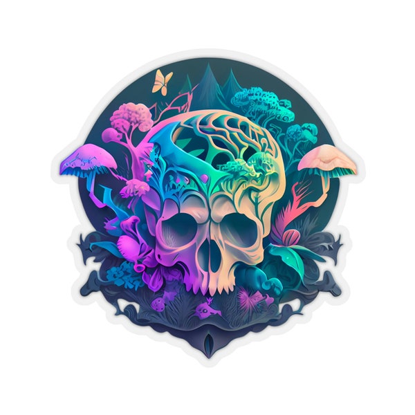 Mushroom Psychedelic Sticker - Trippy Skull & Mushrooms  - Kiss-Cut Stickers