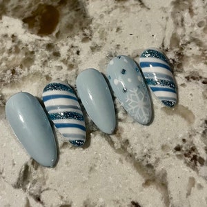 Blue Winter Snowflake Press on Nails Glue on Nails False Nails