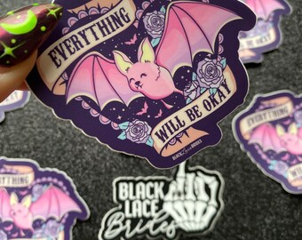 Everything will be ok bat - Sticker - Coffee Sticker -  Engaged AF - Alternative Bride - Halloween Bride