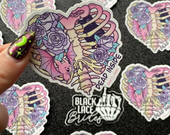 Dead inside Ribcage Heart Sticker - Alternative Bride - Halloween Bride