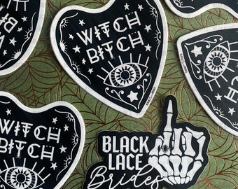 Witch B**** Sticker - Black Lace Brides - Sticker - Engaged AF - Alternative Bride - Halloween Bride - holographic sticker