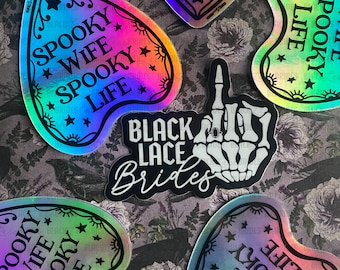 Spooky Wife Spooky Life Sticker - Black Lace Brides - Sticker - Engaged AF - Alternative Bride - Halloween Bride - holographic sticker