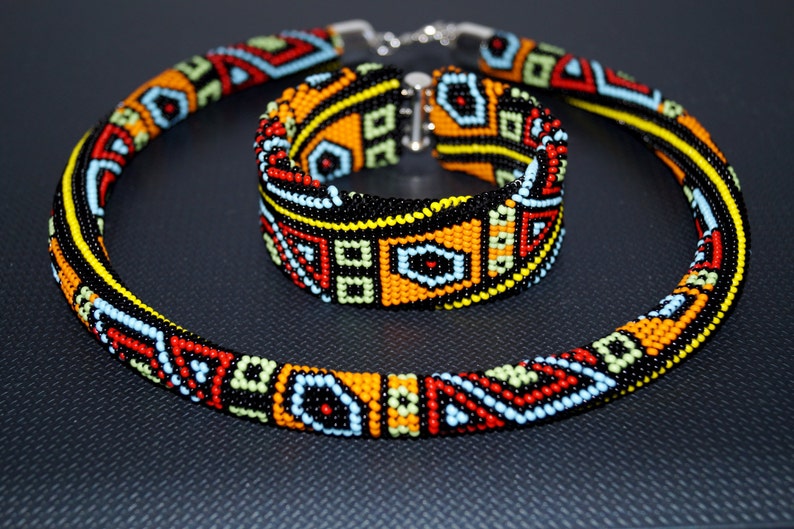Download Bead crochet necklace / bracelet Color geometry | Etsy