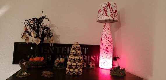 Hand Painted Blood Splatter Wine Bottle Lamp Horror Dexter Walking Dead Forensic Zombie